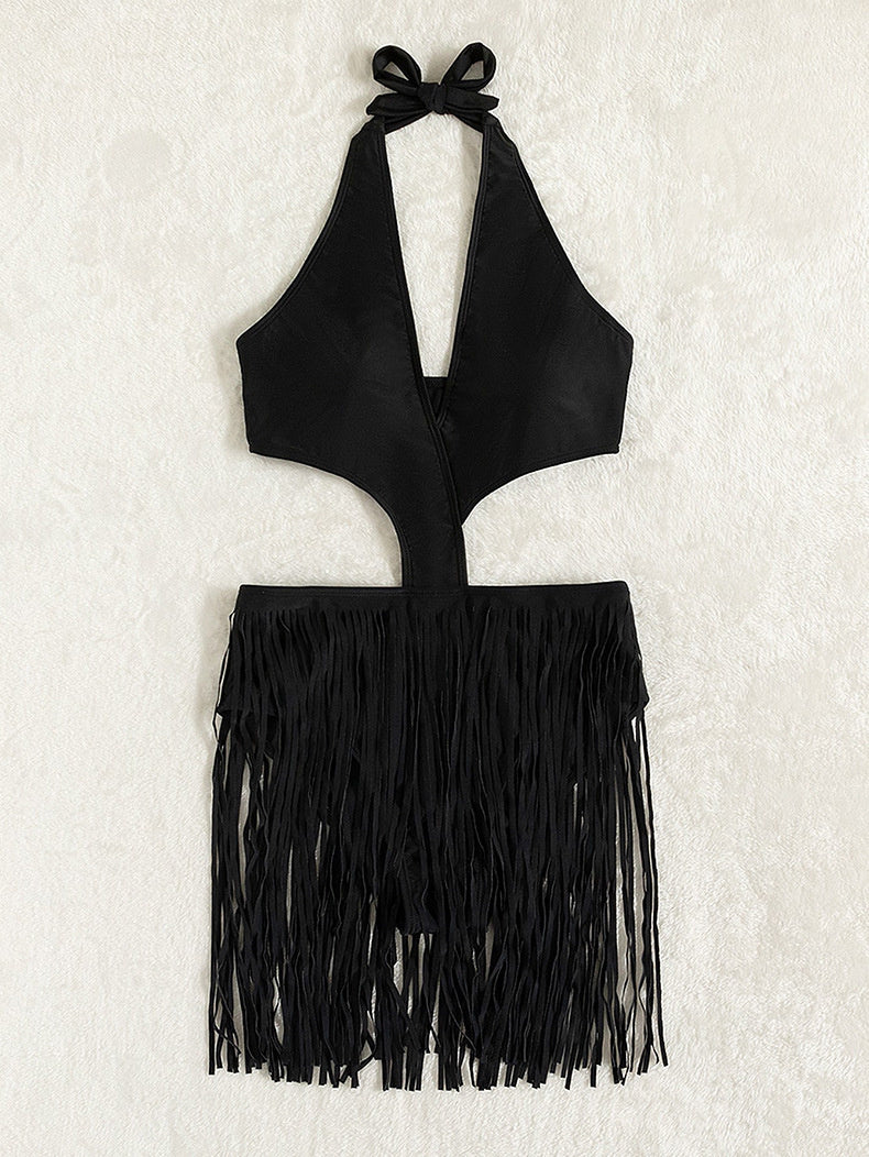 [Pre-Sale] Plus Size Casual Solid Fringe Cut Out One Piece Swimsuit