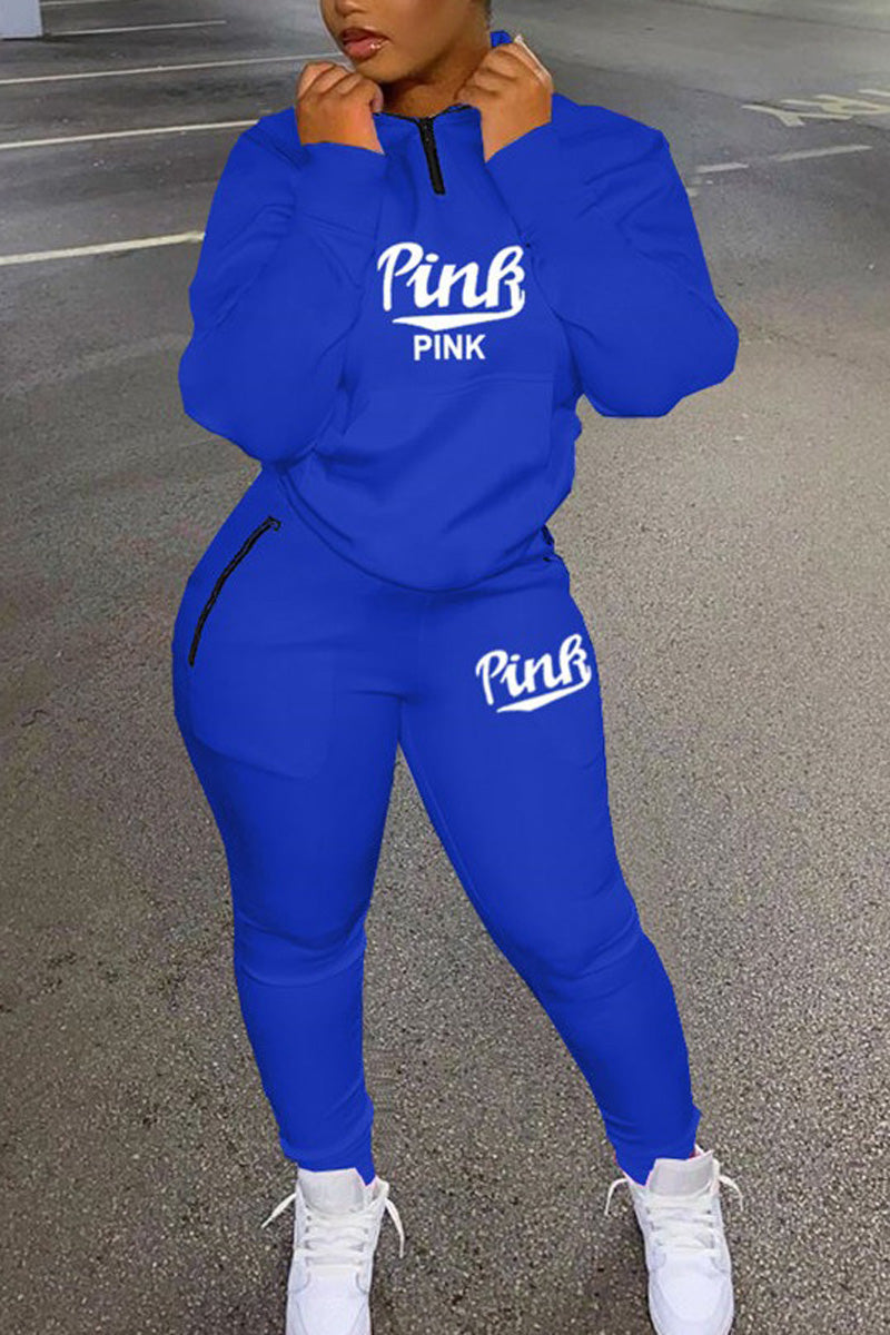 Plus Size Letter Print Zipper Leggings Tracksuits