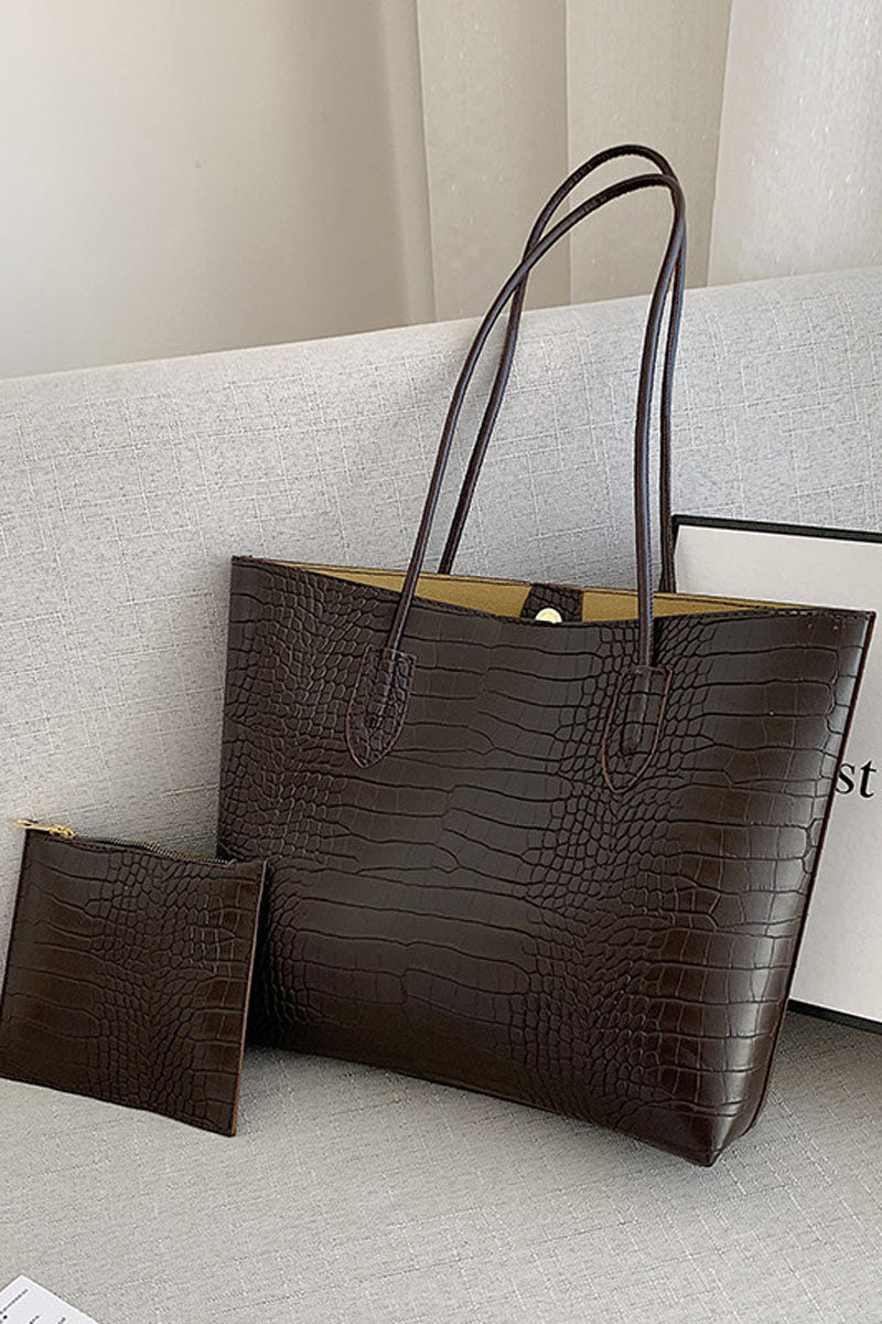 PU Leather Solid Crocodile Pattern Purse Handbag Underarm Bag