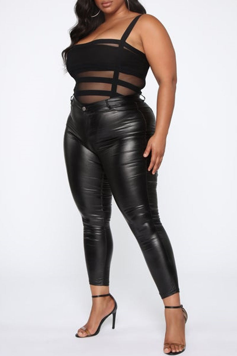 Plus Size Black See-through Skinny Cami Bodysuit