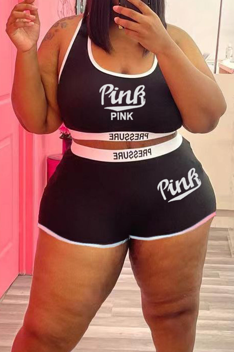 Plus Size Graphic Set Sexy Letter Print Two-piece