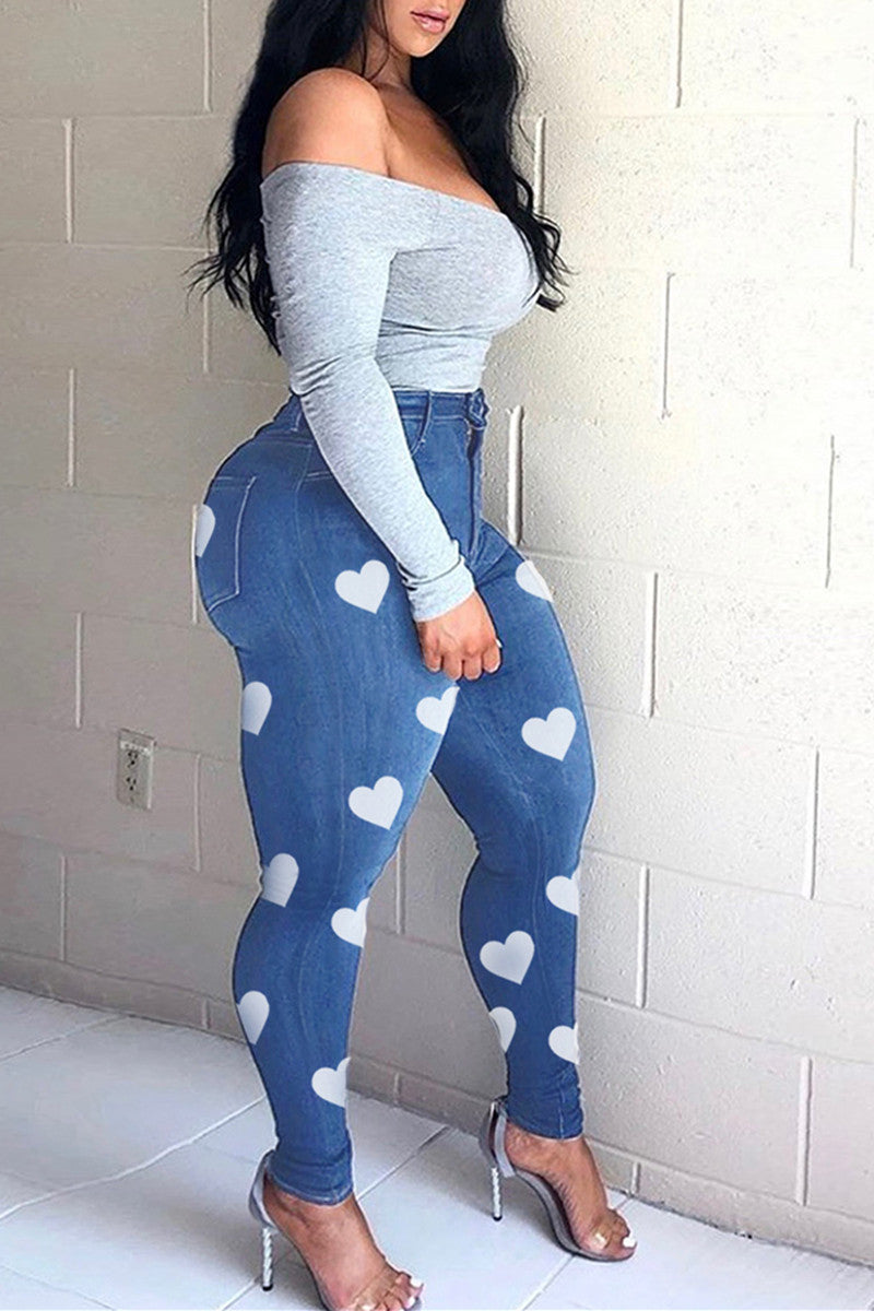 Plus Size Heart pants High Waist Regular Denim