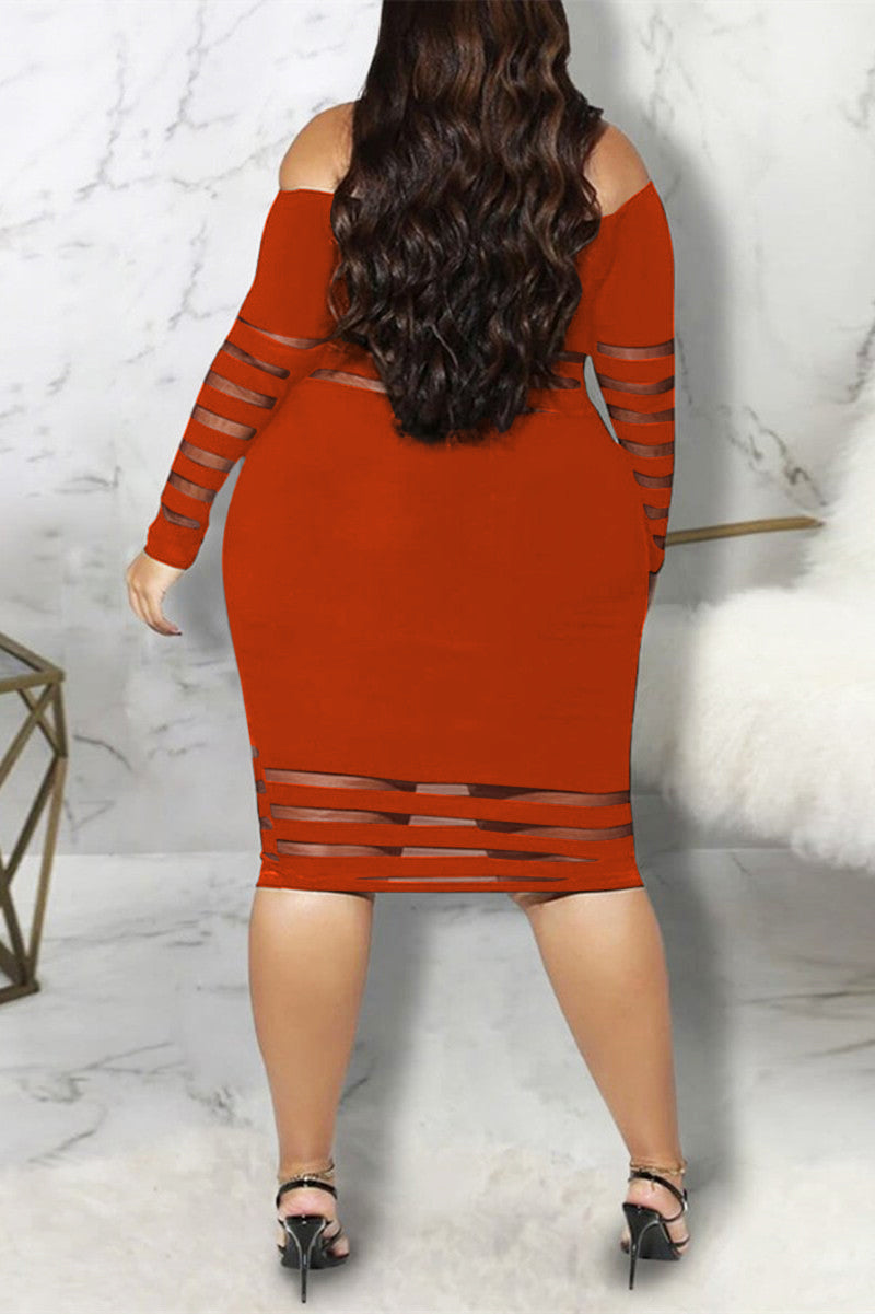 Plus Size Off Shoulder Sheer Mesh Bodycon Dress