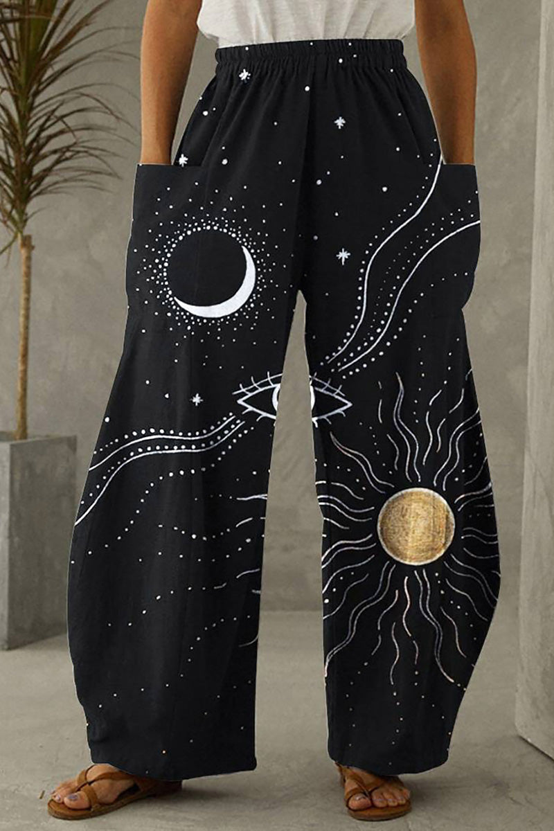 Plus Size Casual Printed High Waist Wide Leg Pants