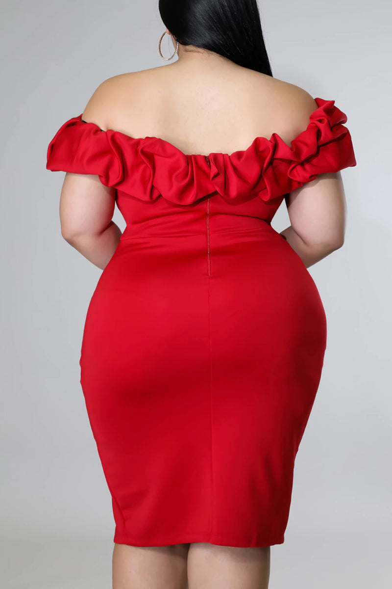 Plus Size Off The Shoulder Solid Split Bodycon Semi Formal Midi Dresses