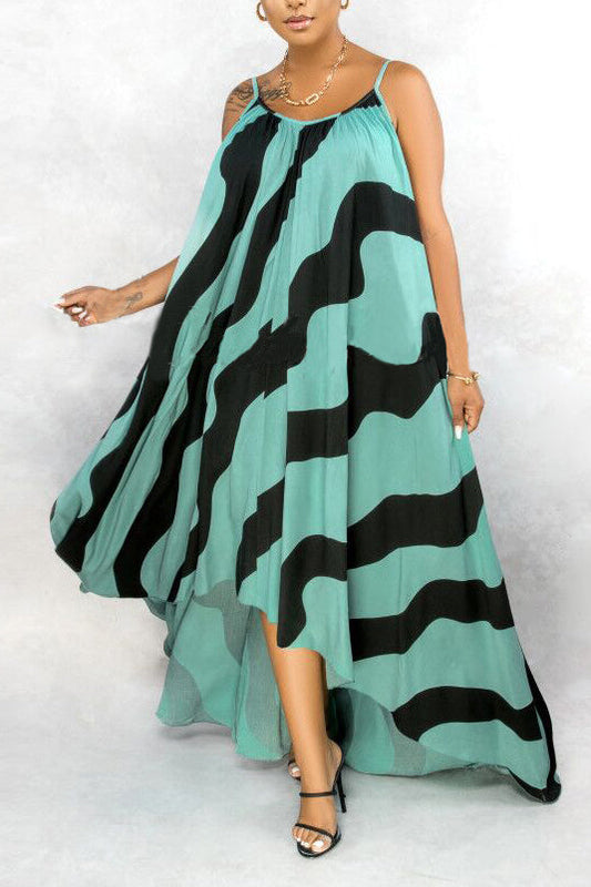Plus Size Dresses Printed Striped Loose Strap Dress