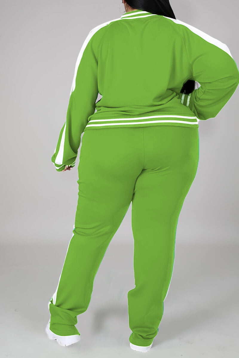 Plus Size Cold Shoulder Striped Top Slit Sweatpants Jogger Outfit Matching Set