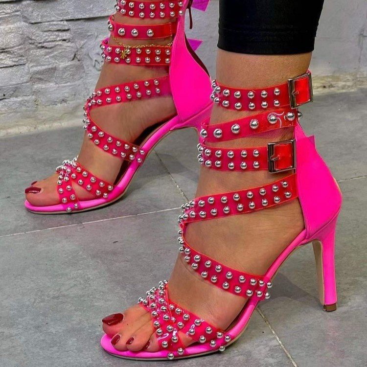 Street Round Ball Head Stiletto High Heel Sandals