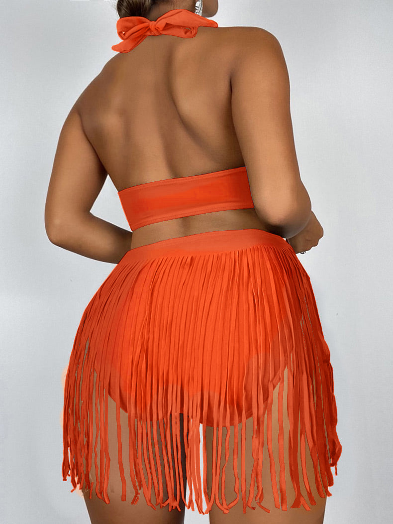 [Pre-Sale] Plus Size Casual Solid Fringe Cut Out One Piece Swimsuit