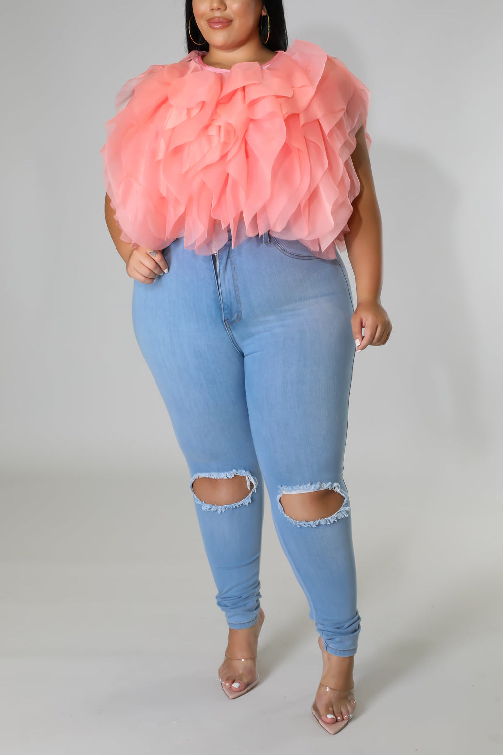 [Pre-Sale] Plus Size Casual Solid Flounce Lace Up Flounce Blouses