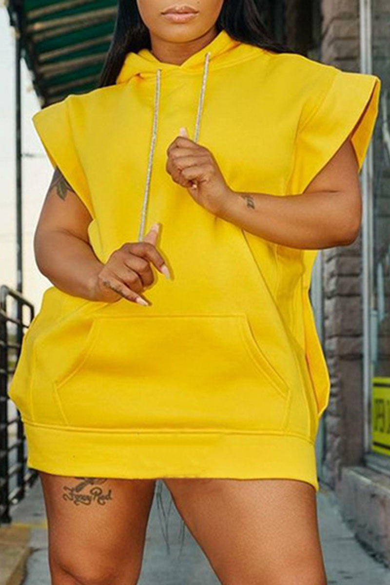 Plus Size Plain Casual Short Sleeve Tracksuits Hoodies