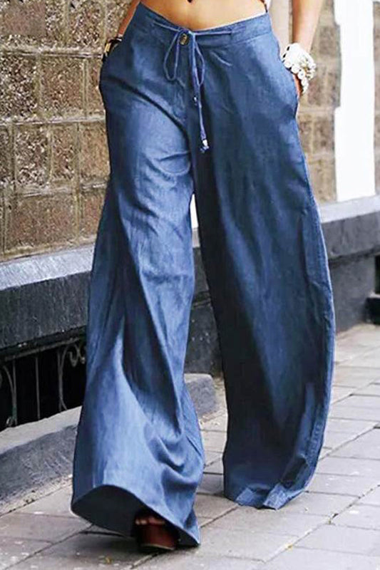 Plus Size Casual Drawstring High Waist Loose Wide Leg Pants