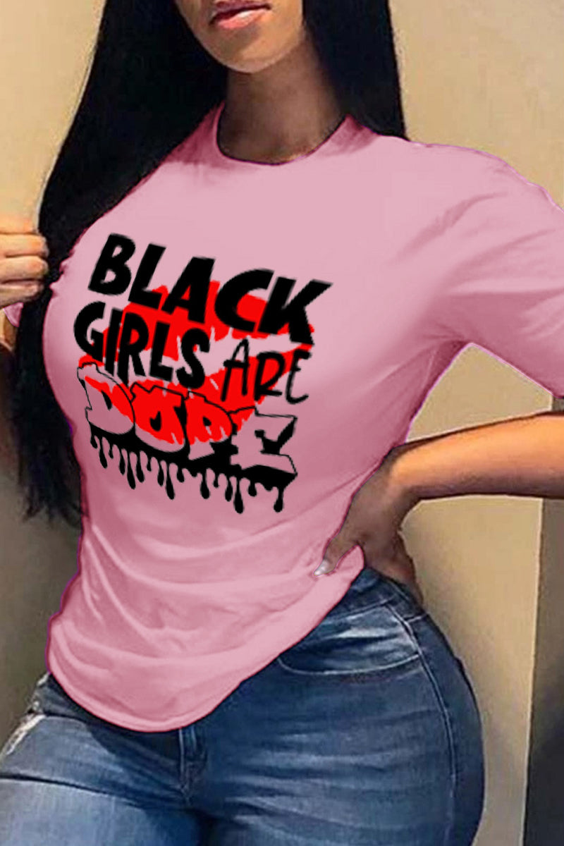 Plus Size Casual Black Girls Are Dope Round Neck Short Sleeve T Shirt