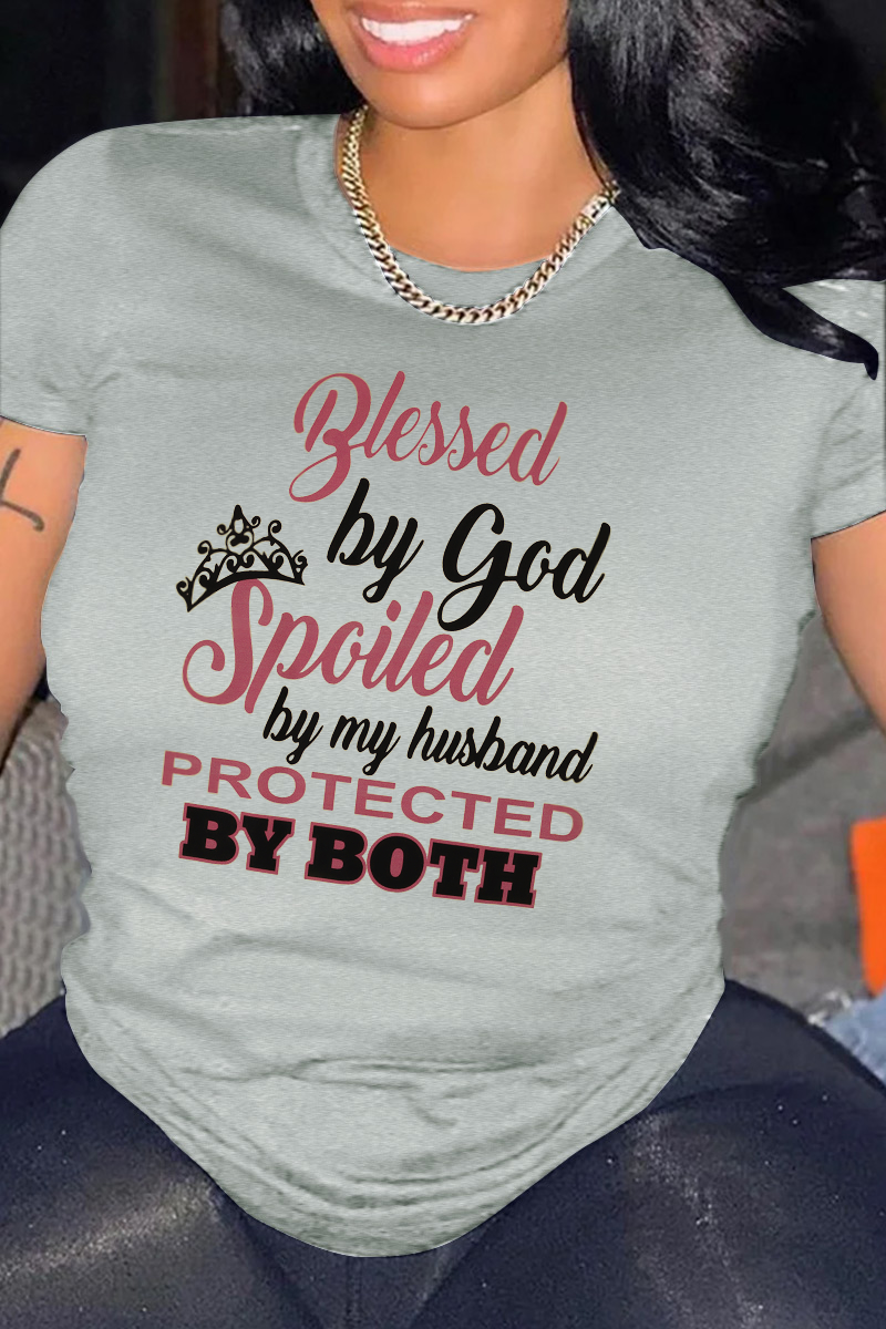 Plus Size Casual Blessed By God Round Neck Short Sleeve T Shirt