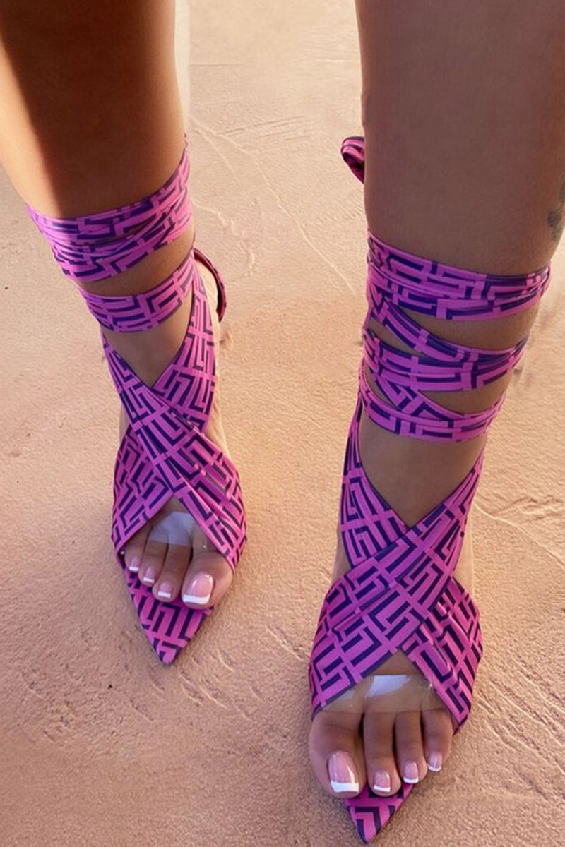 Street Stiletto Pointed Toe Wrap Strap Sandals