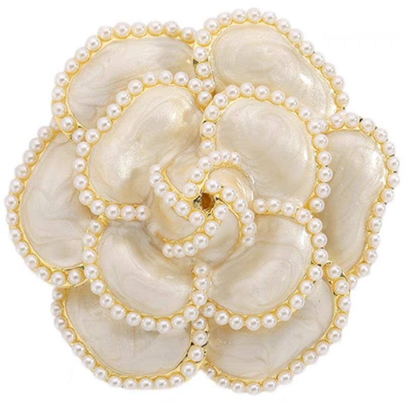 Vintage Rose Flower Pearls Brooch