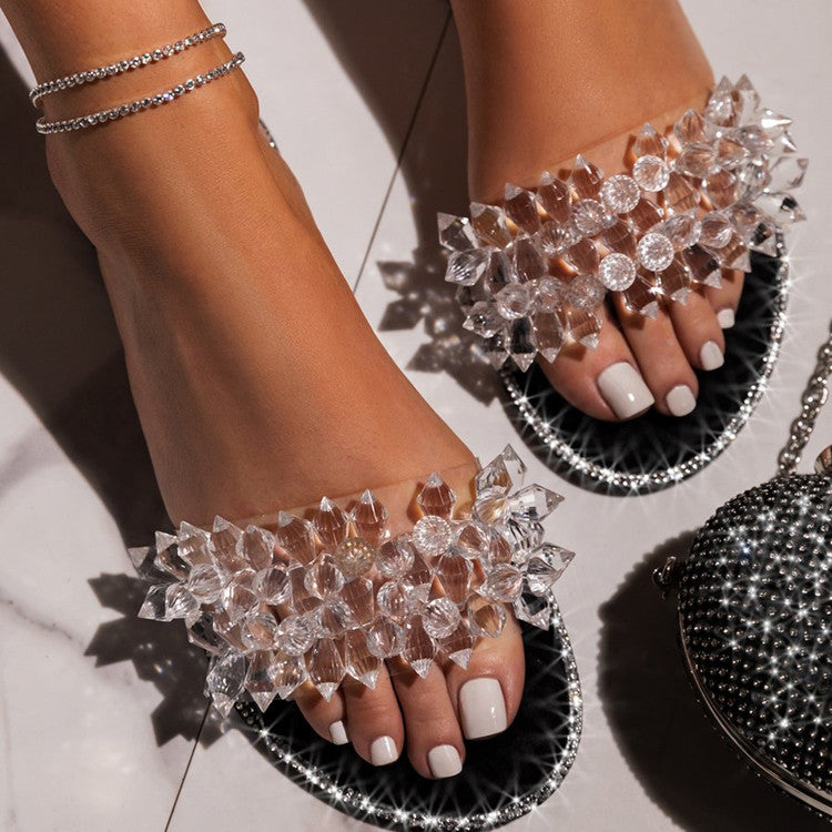 Flat Crystal Rhinestone Beach Slippers