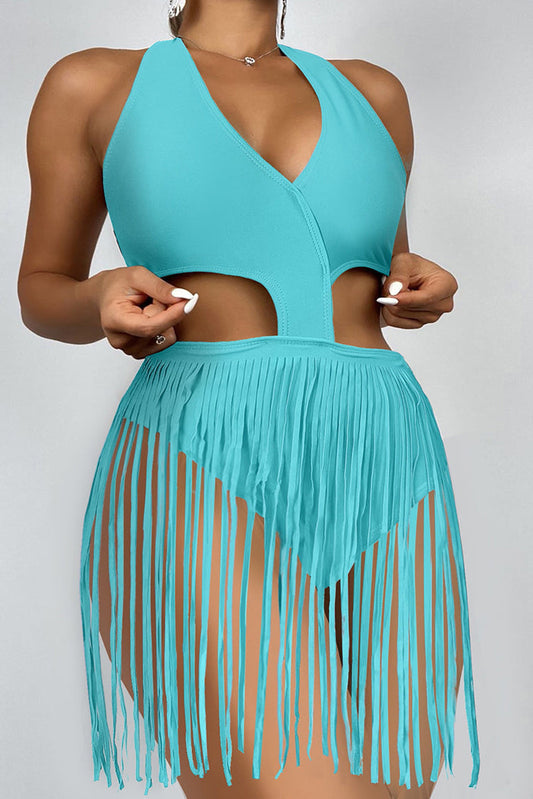 [Pre-Sale] Plus Size Casual Solid Fringe Cut Out One Piece Swimsuit