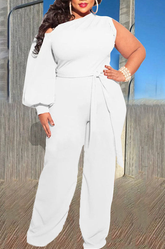 Plus Size Jumpsuits Sexy Solid Bandage Split Joint Asymmetrical Collar