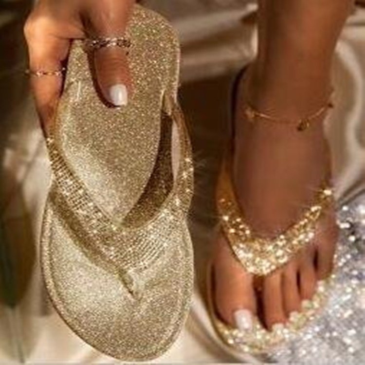Casual Flip-Flop Rhinestone Sequin Slippers Shoes