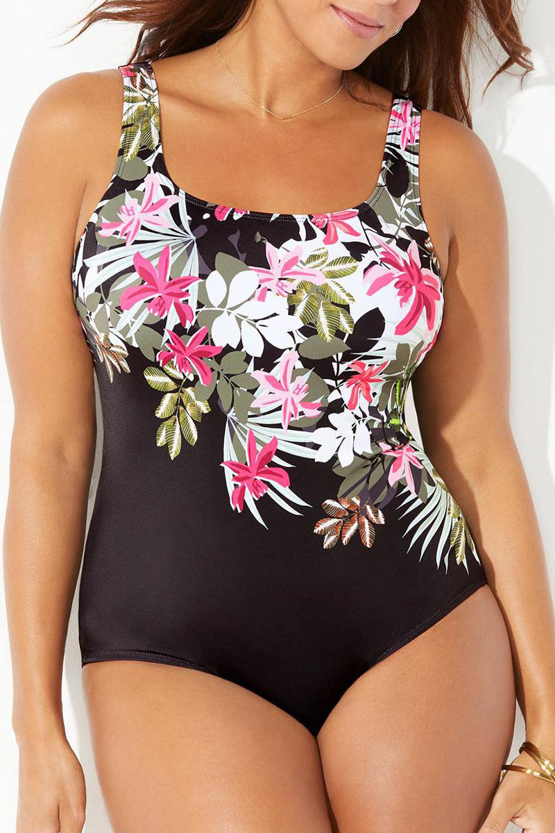 Plus Size Printed U Neck Cami Backless One Piece Swimsuit