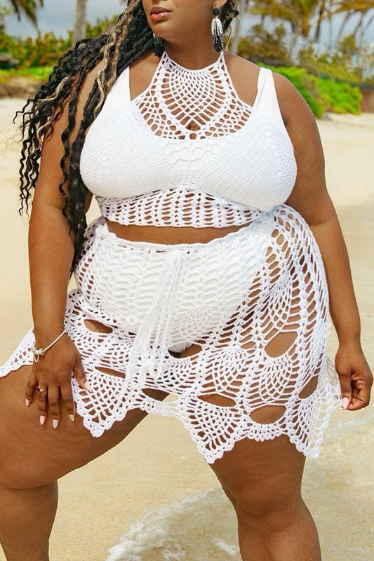 Plus Size  Hand Made Crochet Summer Cover Up Two-piece Set