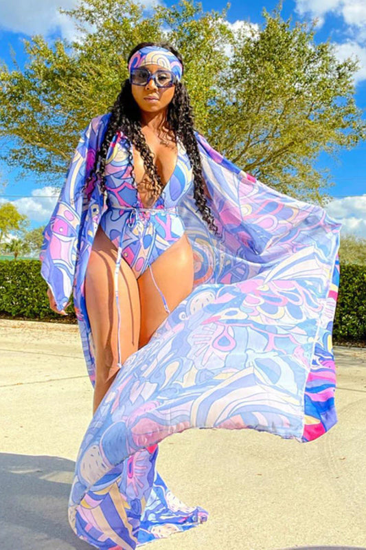 [Pre-Sale] Plus Size All Over Print Swimsuit Cover Up Set