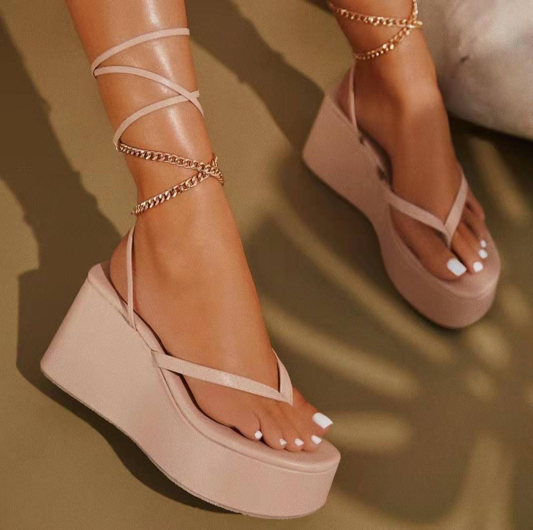 Cross Lace Up Platform Flip-flop Sandals