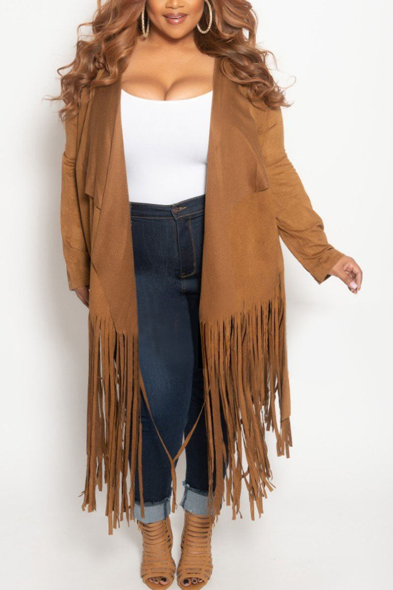 Plus Size Fashion Casual Fringe Long Sleeve Jacket Outwear