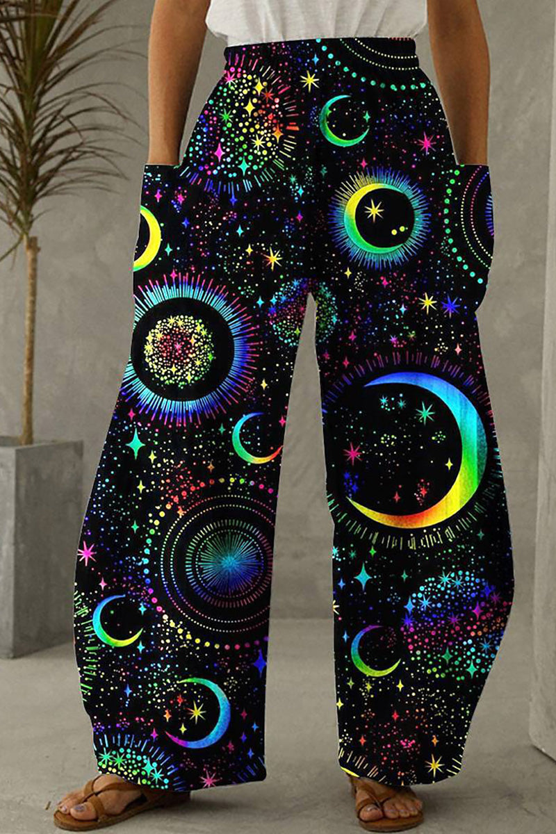 Plus Size Casual Printed High Waist Wide Leg Pants