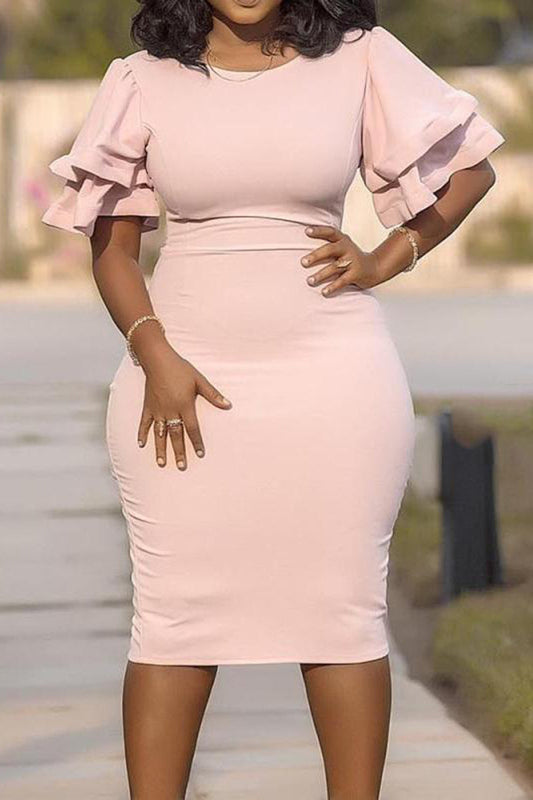 Plus Size Solid Slim Large Size Step Skirt Midi Dress