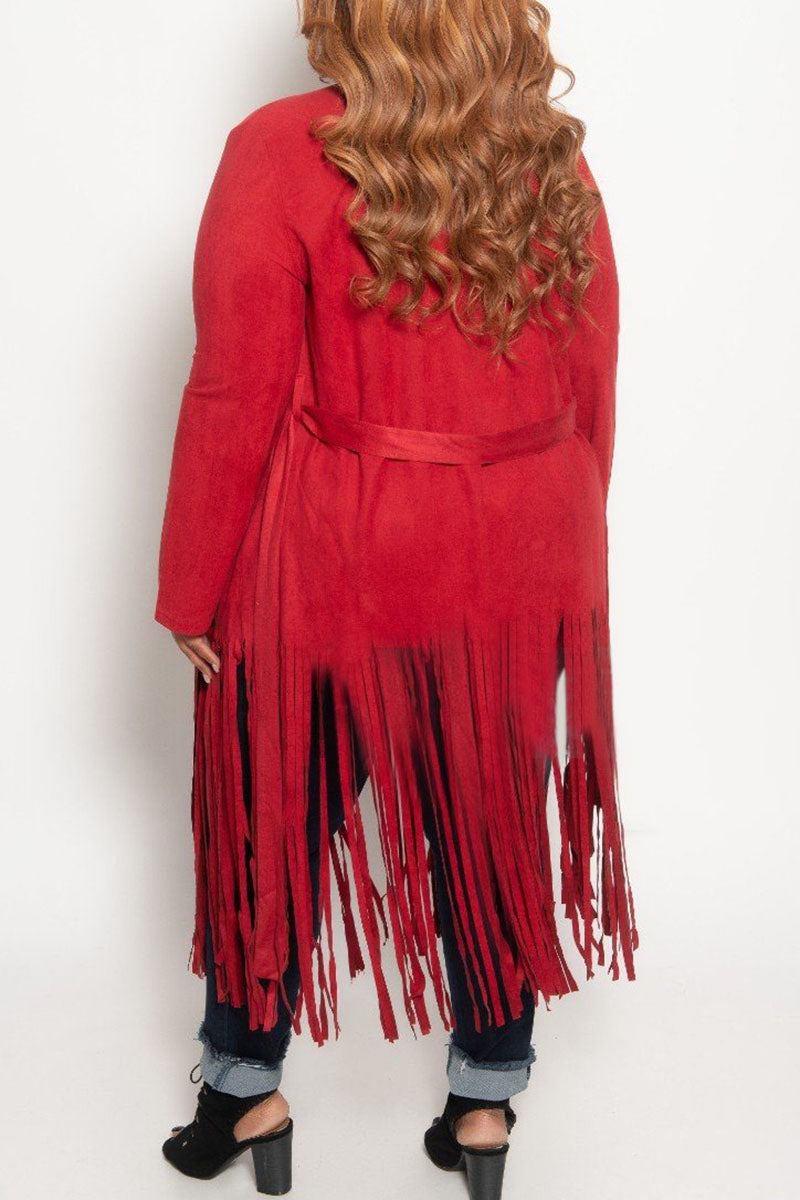 Plus Size Fashion Casual Fringe Long Sleeve Jacket Outwear