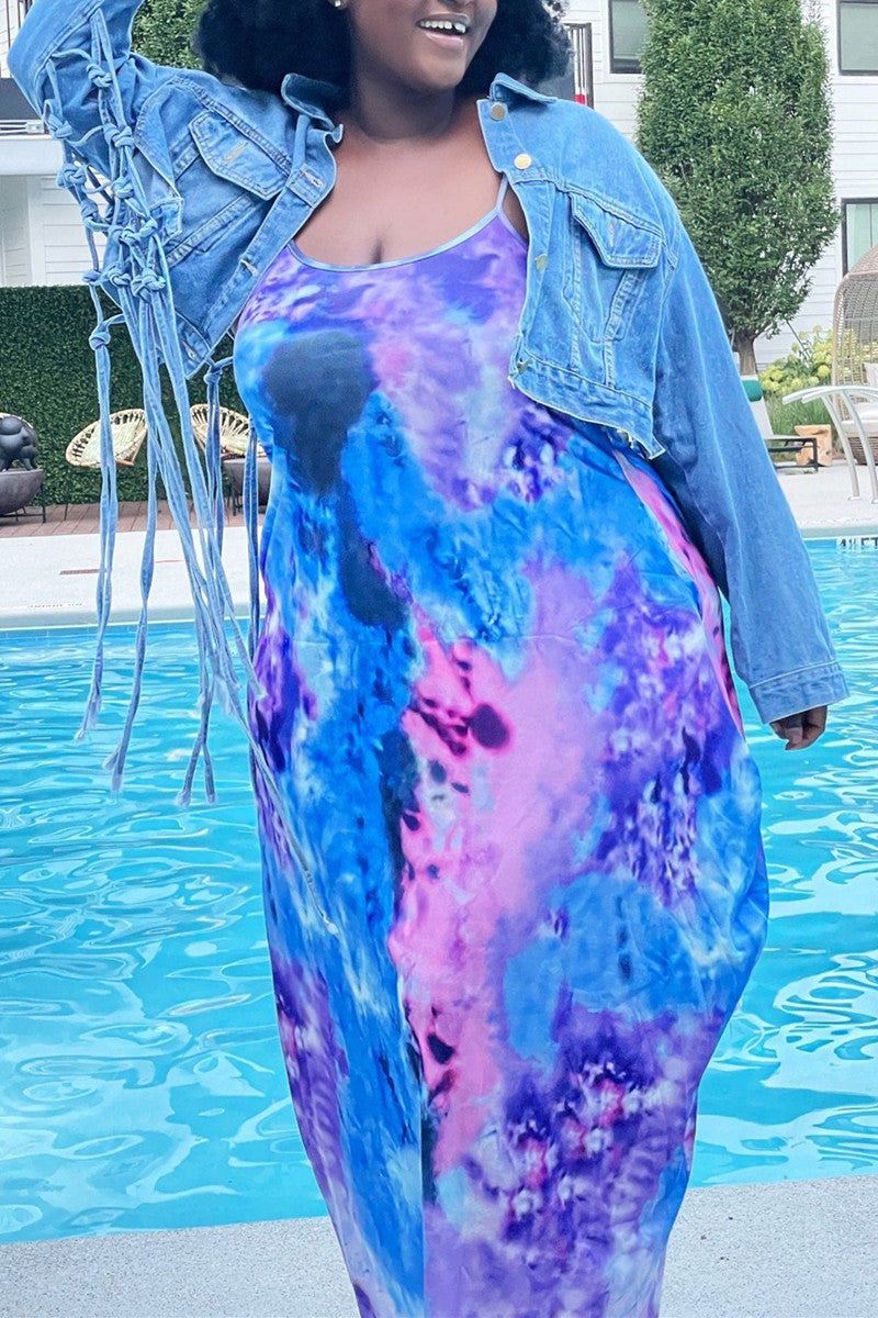 Plus Size Plain Ripped Tassels Denim Jacket