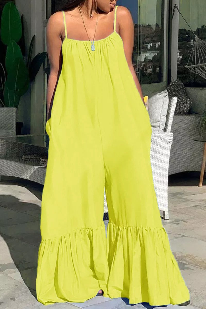 Plus Size Sleeveless Backless Pockets Loose Jumpsuits