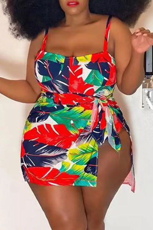 Plus Size Tropical Print Swimwear Suit