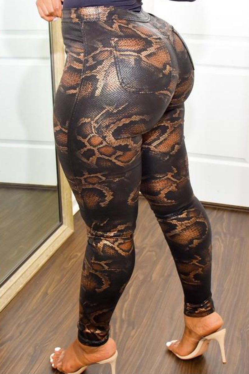 Plus Size Fashion Sexy Super Stretch Anaconda Animal Print High Waist Pants