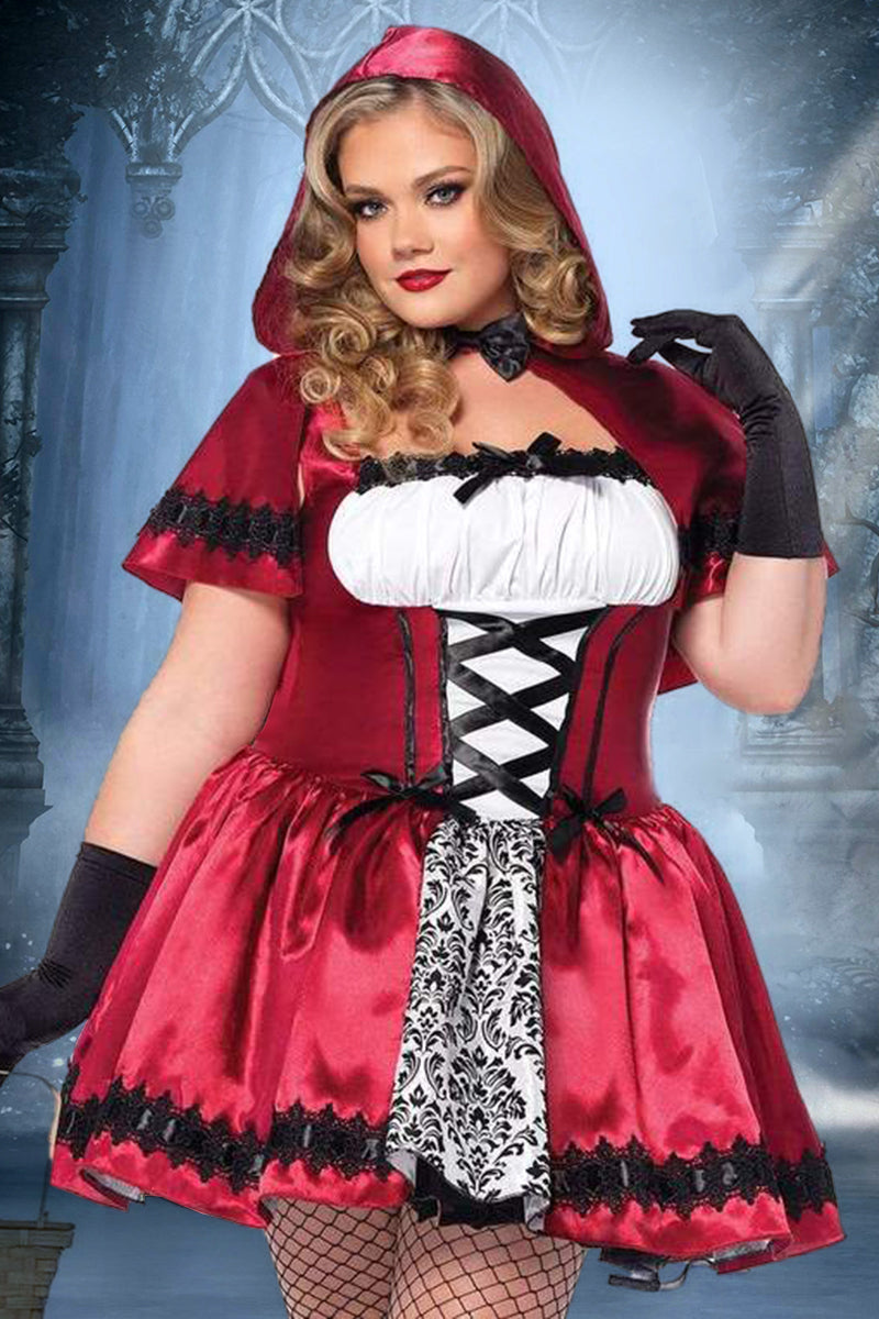 Plus Size Gothic Red Riding Hood Costume Mini Dress