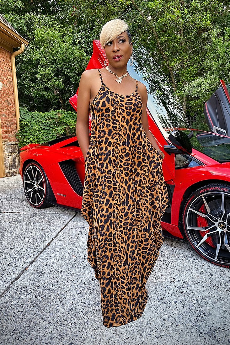 Plus Size Leopard Print Cami Lantern Casual Maxi Dress
