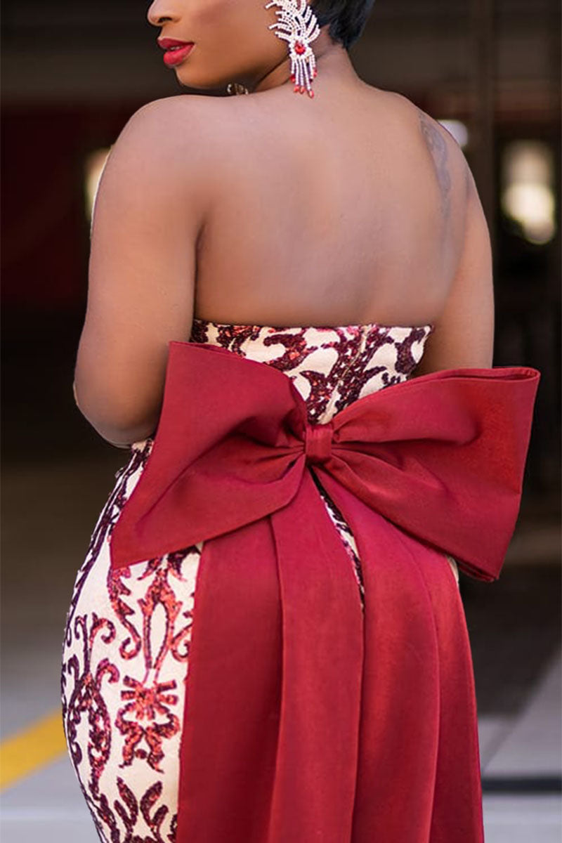 [Pre-sale]Plus Size Elegant Bow Decoration Embroidery Off The Shoulder Maxi Dress